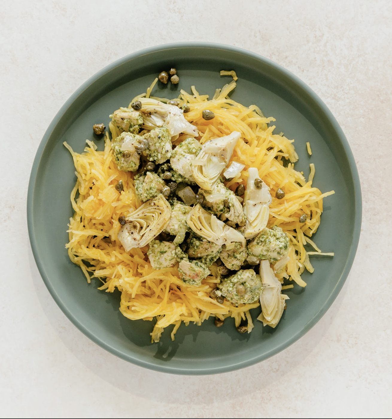 Artichoke Pesto Chicken with Spaghetti Squash